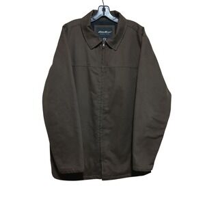 Eddie Bauer Mens Large Tall Brown Canvas Field Jacket Wool Blend Lined Full Zip